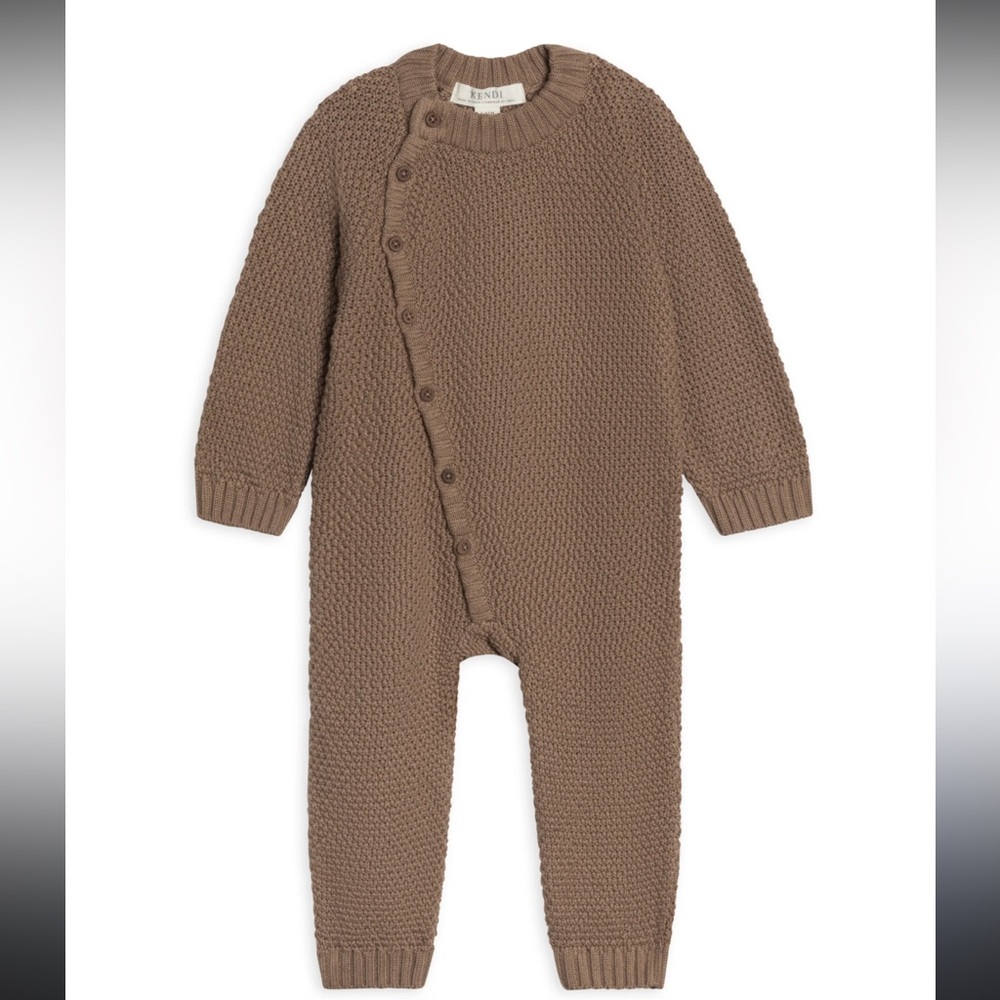 Colored Organics Casey Seed Stitch Sweater Knit Kimono Romper - Light Brown